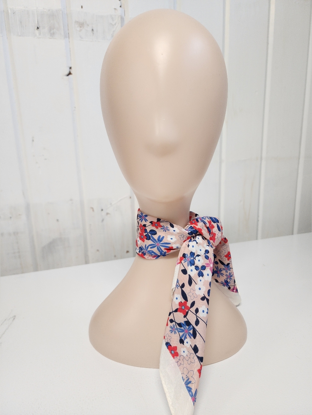 Floral Neck Scarf in Blush Pink With Bright Reds And Blues 24" Square
